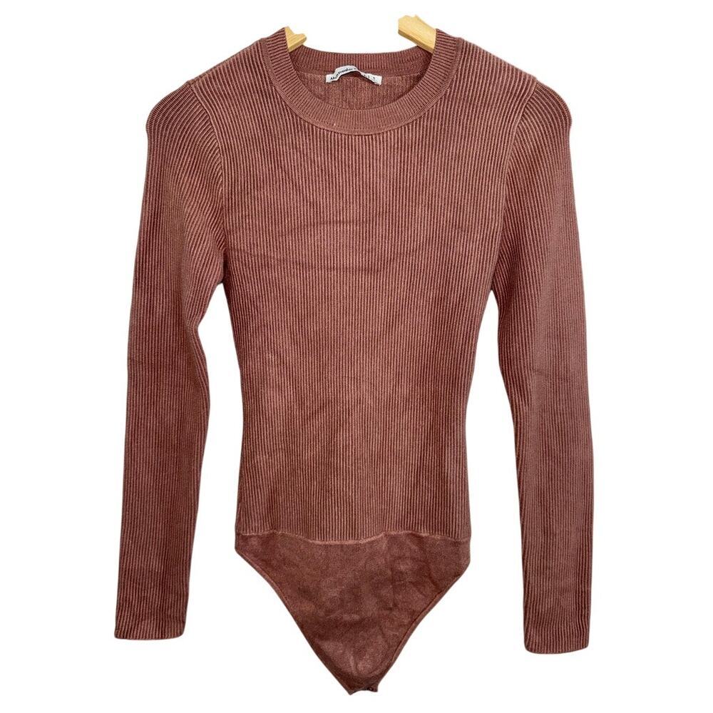 Abercrombie & Fitch Brown Tan Ribbed Knit Long Sleeve Bodysuit Top Womens Size S